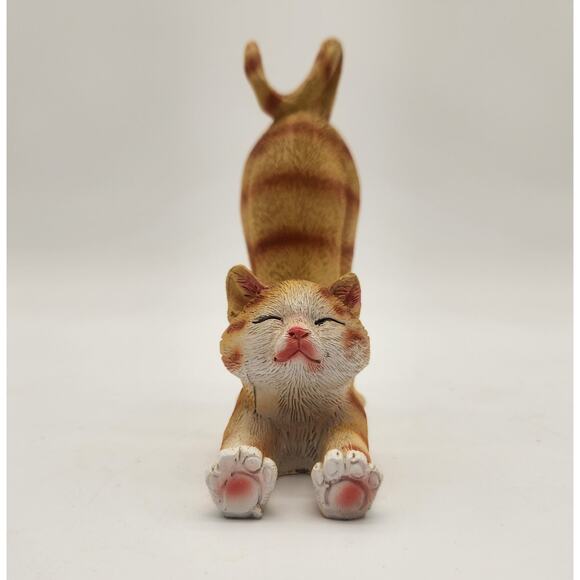 Lazy Stretching Orange Cat Figurine Ticked Striping Phone Stand Decidedly Cute - Picture 8 of 10